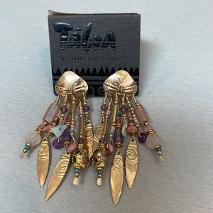 Tabra glass,amethyst, cloisonné bead earrings